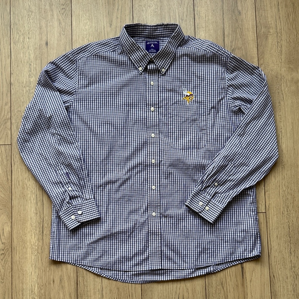 Antigua Minnesota Vikings Button Down Shirt Men’s 2XL Embroidered Logo Collared